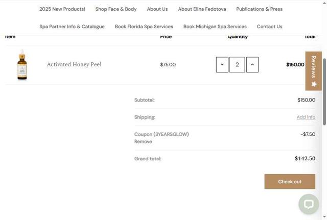 Elina Organics checkout page showing Elina Organics coupon code box | Screenshot taken by SimplyCodes community member on Jul 22, 2025