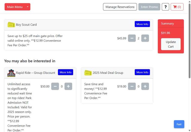 Elitch Gardens checkout page showing Elitch Gardens promo code box | Screenshot taken by SimplyCodes community member on Jul 18, 2025
