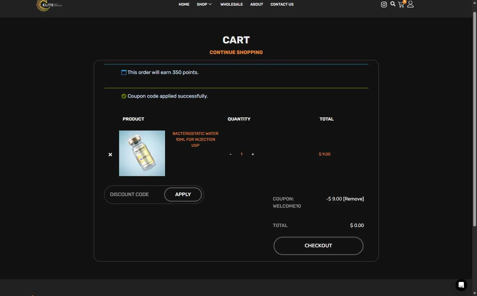 Elite Bioscience checkout page showing Elite Bioscience promo code box | Screenshot taken by SimplyCodes community member on Jan 30, 2026