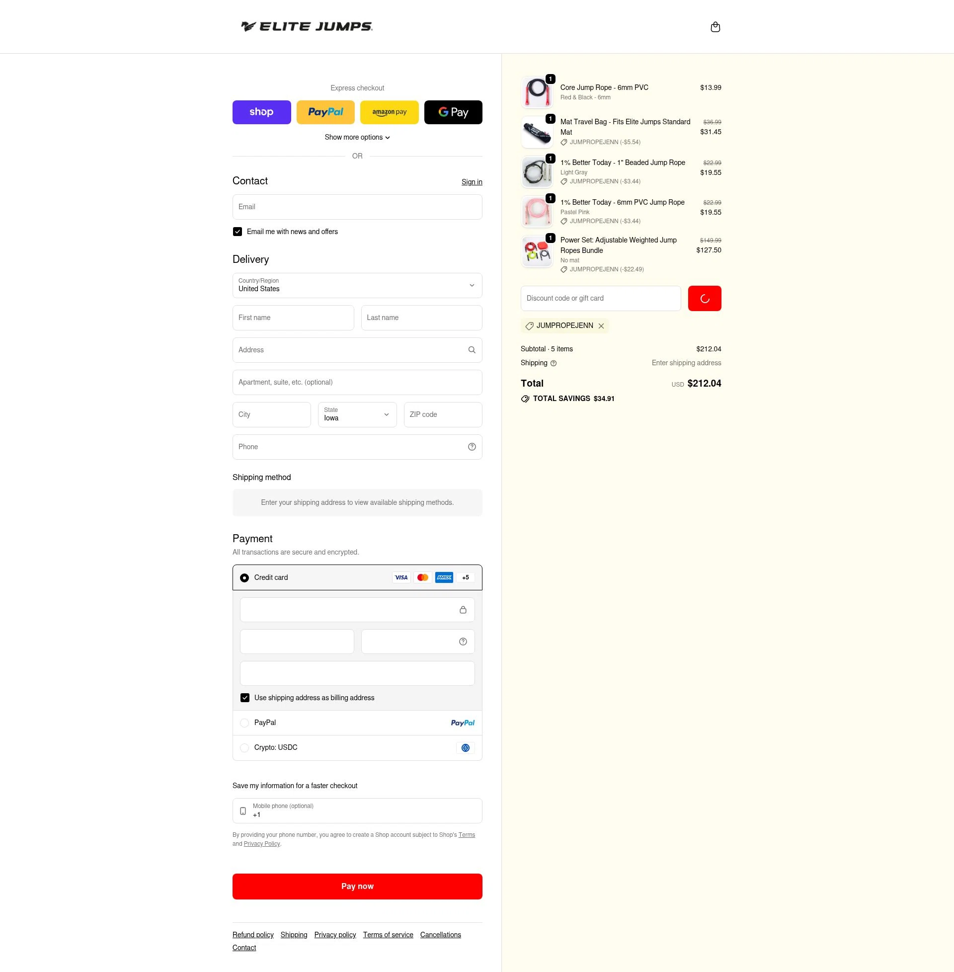 Elite Jumps checkout page showing Elite Jumps discount code box | Screenshot taken by SimplyCodes community member on Feb 10, 2026