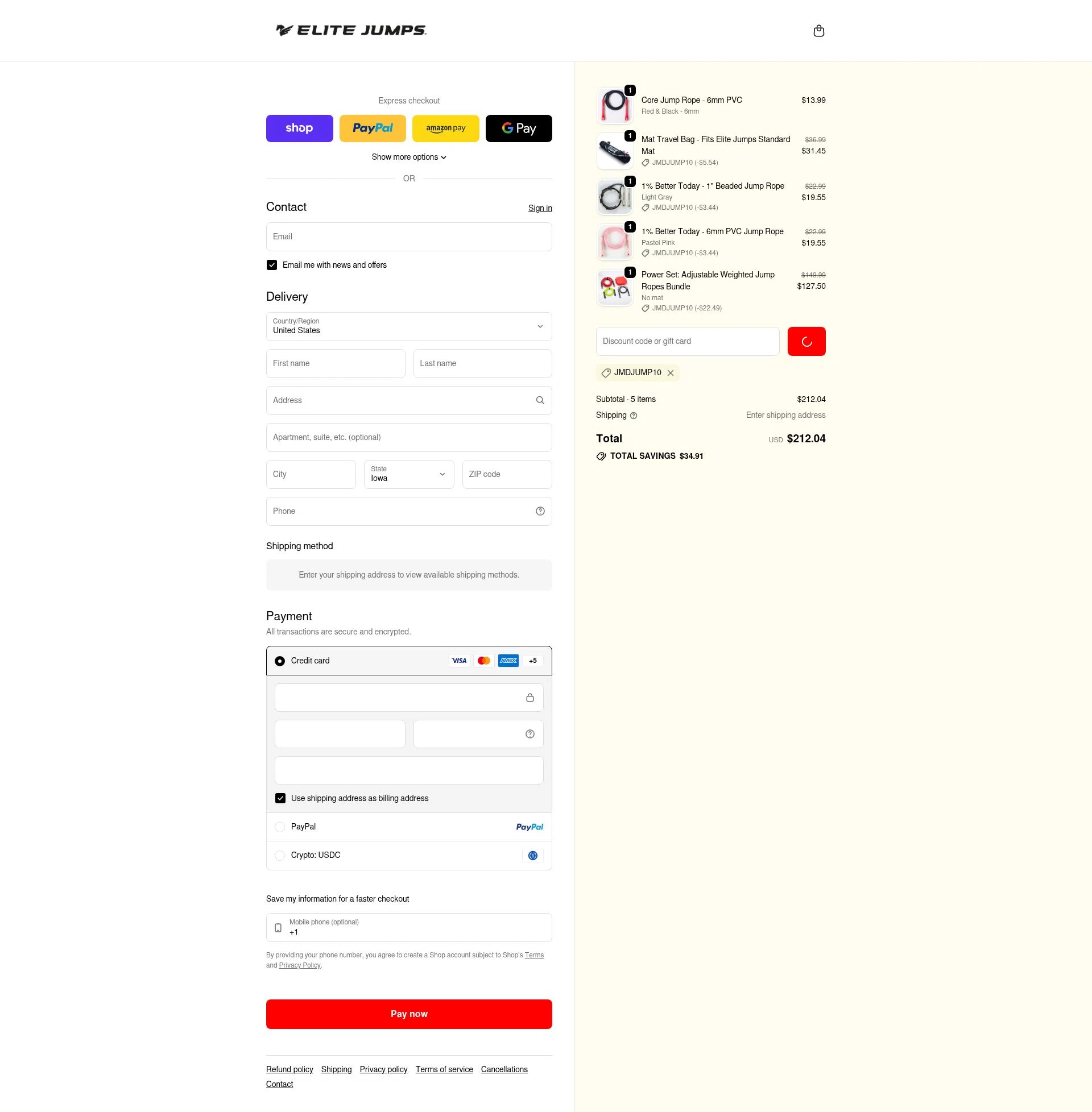 Elite Jumps checkout page showing Elite Jumps discount code box | Screenshot taken by SimplyCodes community member on Feb 10, 2026