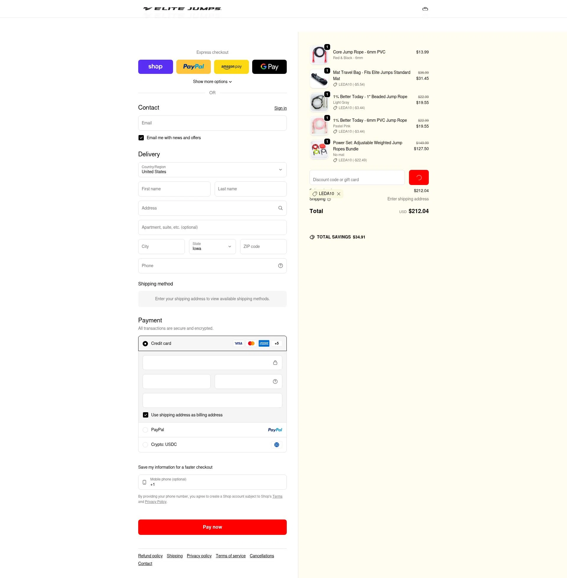 Elite Jumps checkout page showing Elite Jumps discount code box | Screenshot taken by SimplyCodes community member on Feb 10, 2026