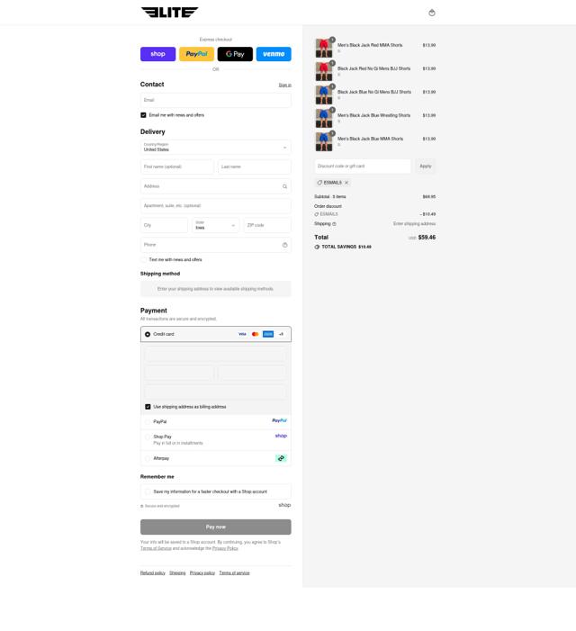 Elite Sports checkout page showing Elite Sports coupon code box | Screenshot taken by SimplyCodes community member on Sep 11, 2025