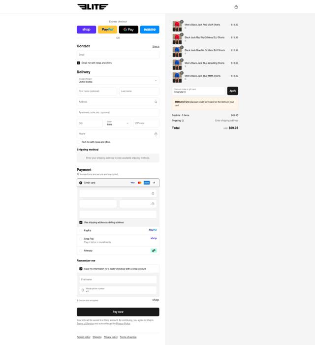 Elite Sports checkout page showing Elite Sports coupon code box | Screenshot taken by SimplyCodes community member on Sep 15, 2025