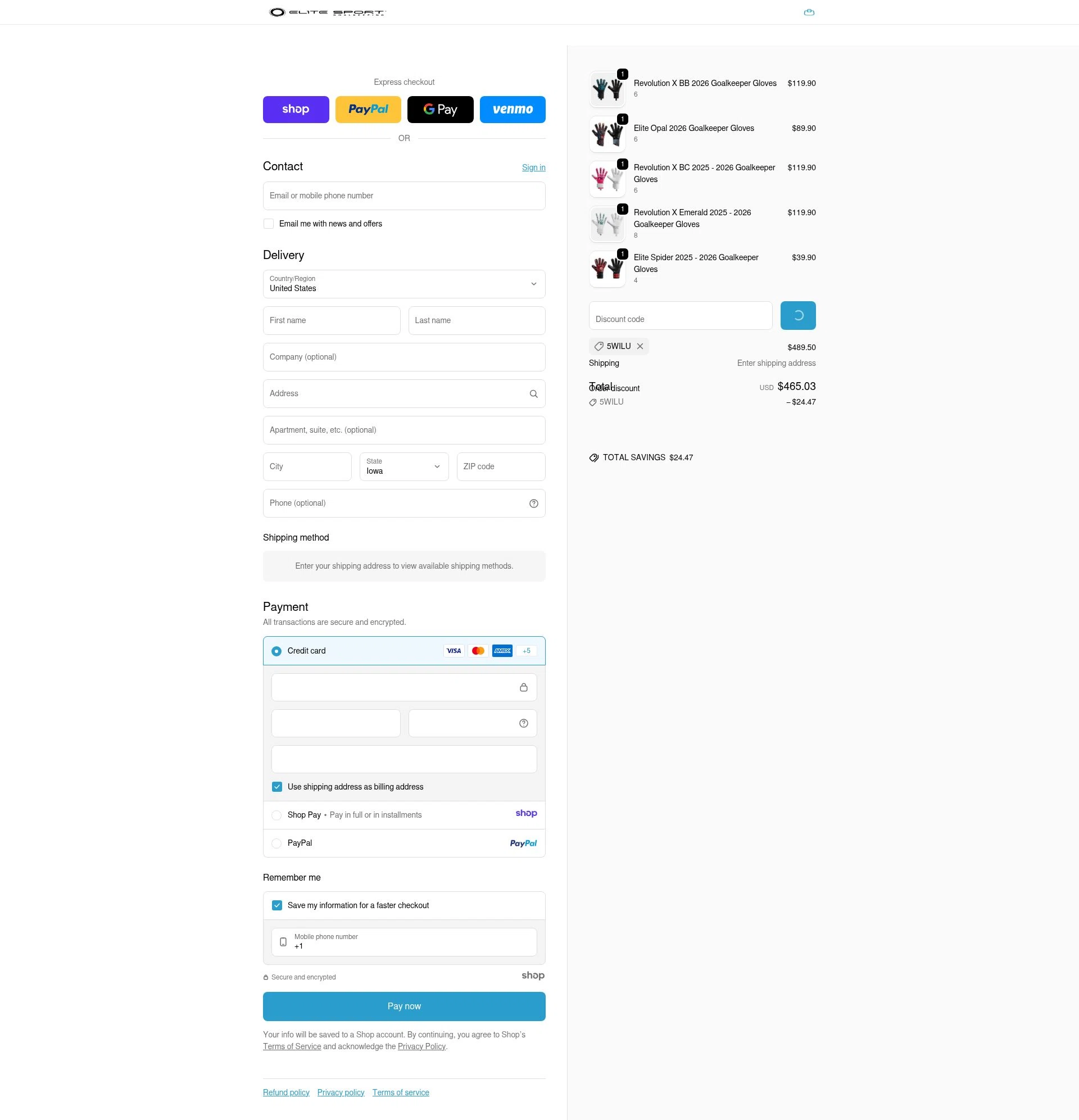 EliteSportUSA checkout page showing EliteSportUSA promo code box | Screenshot taken by SimplyCodes community member on Dec 30, 2025
