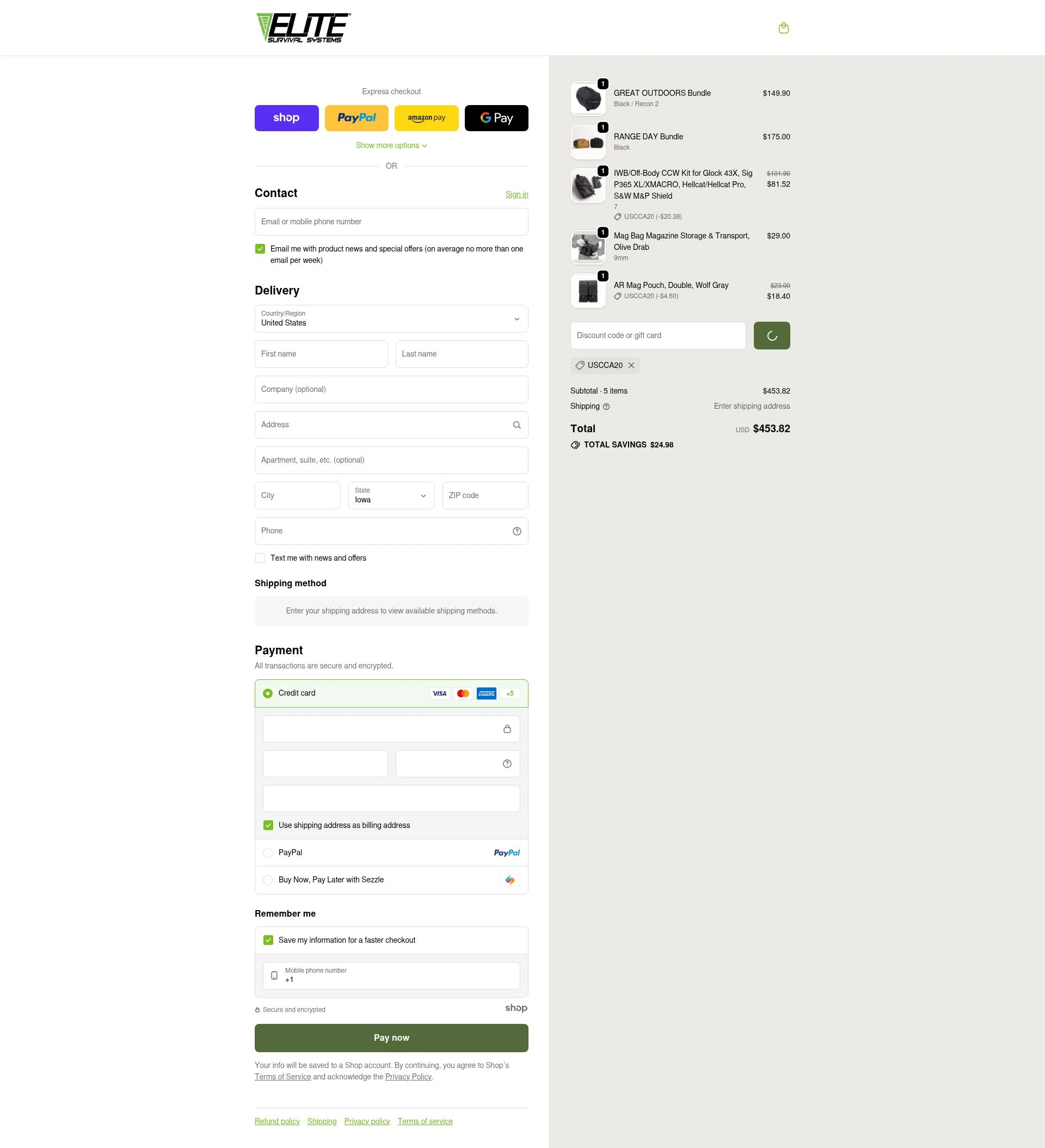 Elite Survival checkout page showing Elite Survival promo code box | Screenshot taken by SimplyCodes community member on Jan 4, 2026