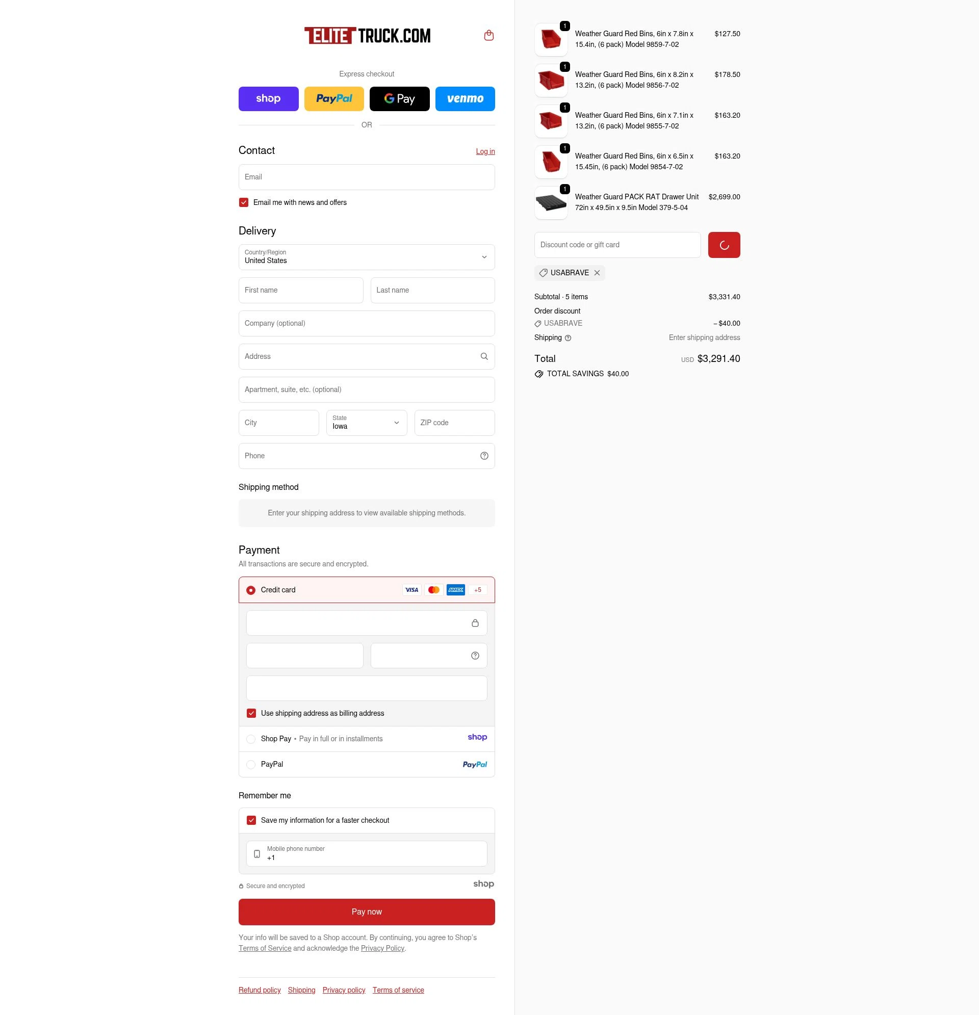 Elite Truck checkout page showing Elite Truck discount code box | Screenshot taken by SimplyCodes community member on Dec 24, 2025