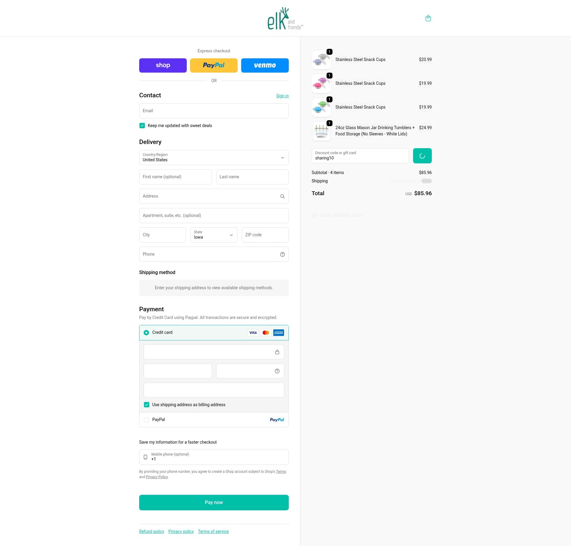 Elk and Friends checkout page showing Elk and Friends discount code box | Screenshot taken by SimplyCodes community member on Feb 7, 2026