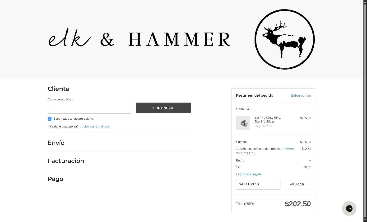 elk & HAMMER checkout page showing elk & HAMMER promo code box | Screenshot taken by SimplyCodes community member on Sep 28, 2025