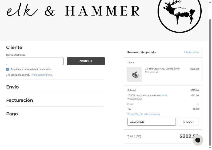 elk & HAMMER checkout page showing elk & HAMMER promo code box | Screenshot taken by SimplyCodes community member on Sep 28, 2025