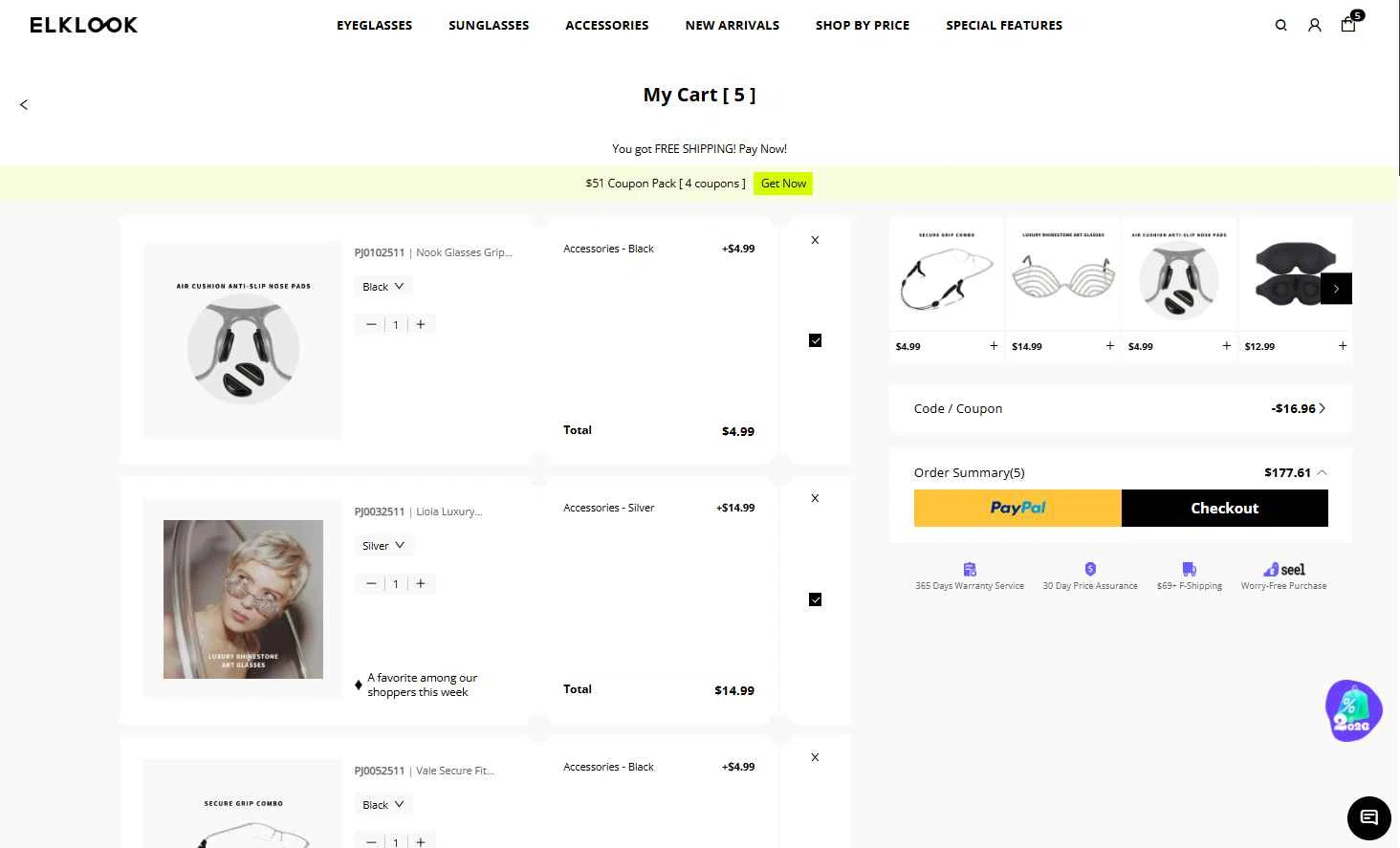 Elklook checkout page showing Elklook coupon code box | Screenshot taken by SimplyCodes community member on Jan 4, 2026