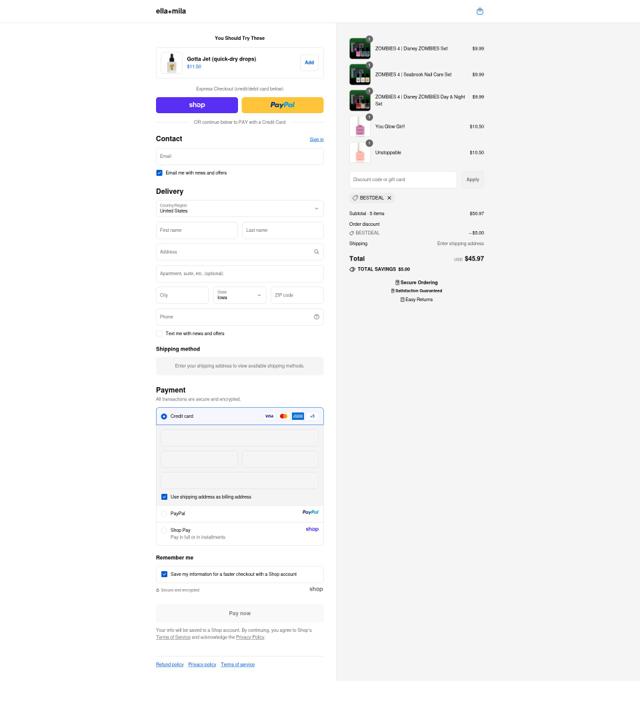 Ella+Mila checkout page showing Ella+Mila promo code box | Screenshot taken by SimplyCodes community member on Sep 15, 2025