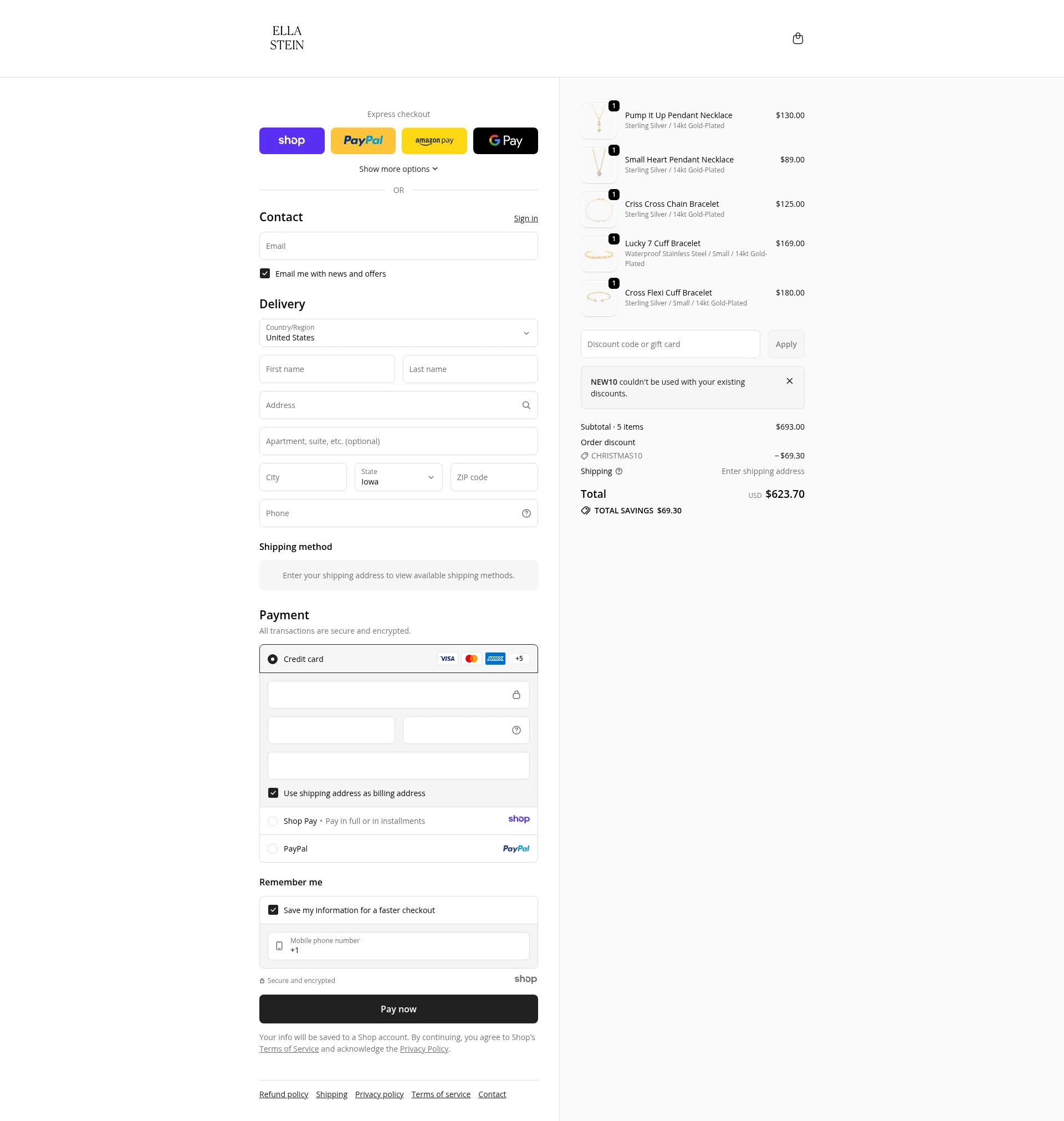 EllaStein checkout page showing EllaStein promo code box | Screenshot taken by SimplyCodes community member on Dec 23, 2025