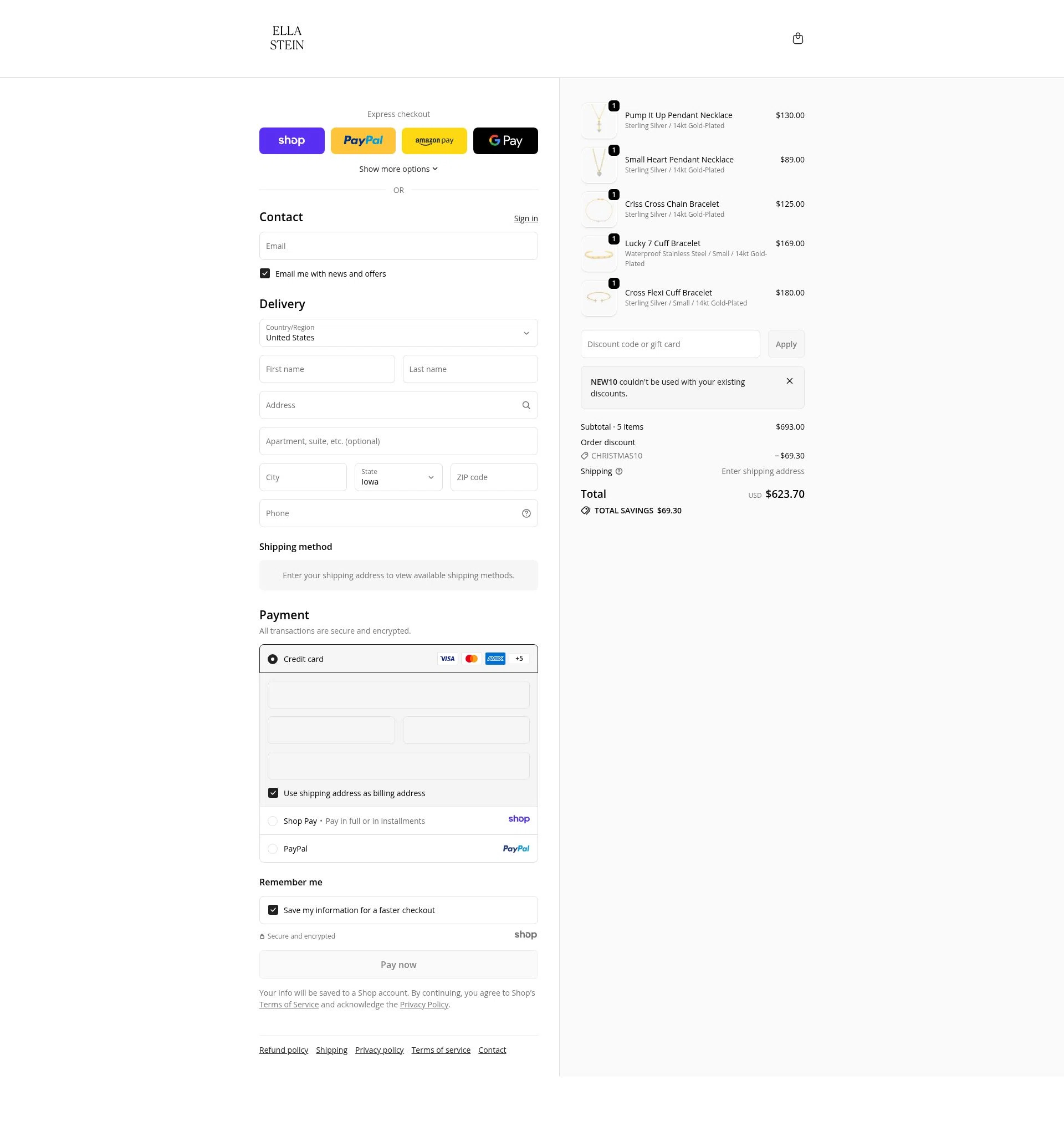 EllaStein checkout page showing EllaStein promo code box | Screenshot taken by SimplyCodes community member on Dec 28, 2025