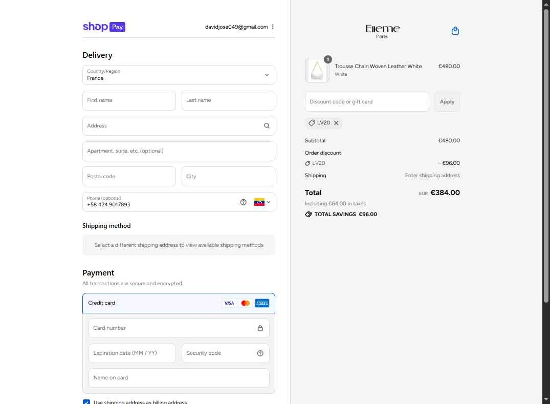 Elleme checkout page showing Elleme discount code box | Screenshot taken by SimplyCodes community member on Aug 16, 2025