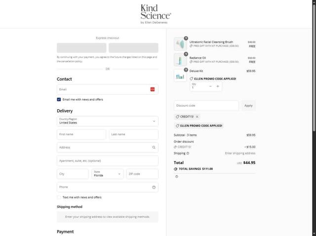 The Ellen Shop checkout page showing The Ellen Shop promo code box | Screenshot taken by SimplyCodes community member on Sep 6, 2025