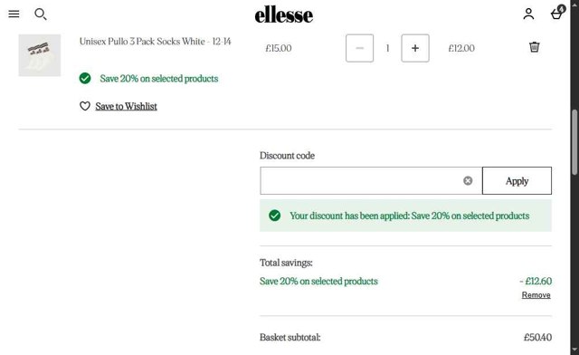 Ellesse checkout page showing Ellesse promo code box | Screenshot taken by SimplyCodes community member on Jun 25, 2025