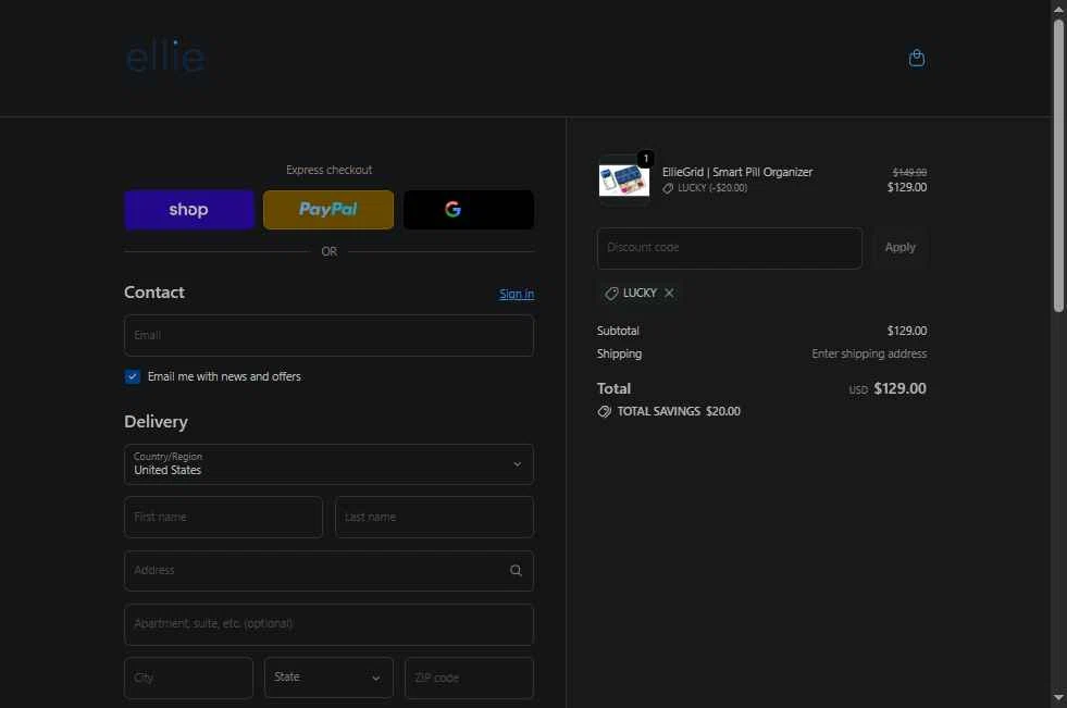 EllieGrid checkout page showing EllieGrid discount code box | Screenshot taken by SimplyCodes community member on Jan 9, 2026
