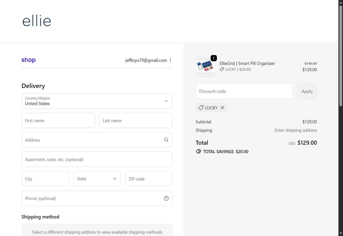 EllieGrid checkout page showing EllieGrid discount code box | Screenshot taken by SimplyCodes community member on Nov 12, 2025