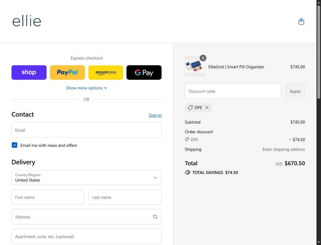 EllieGrid checkout page showing EllieGrid discount code box | Screenshot taken by SimplyCodes community member on Sep 10, 2025