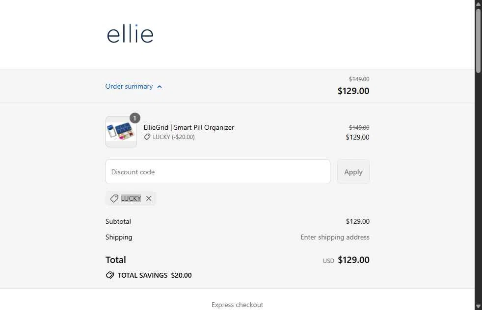 EllieGrid checkout page showing EllieGrid discount code box | Screenshot taken by SimplyCodes community member on Sep 15, 2025