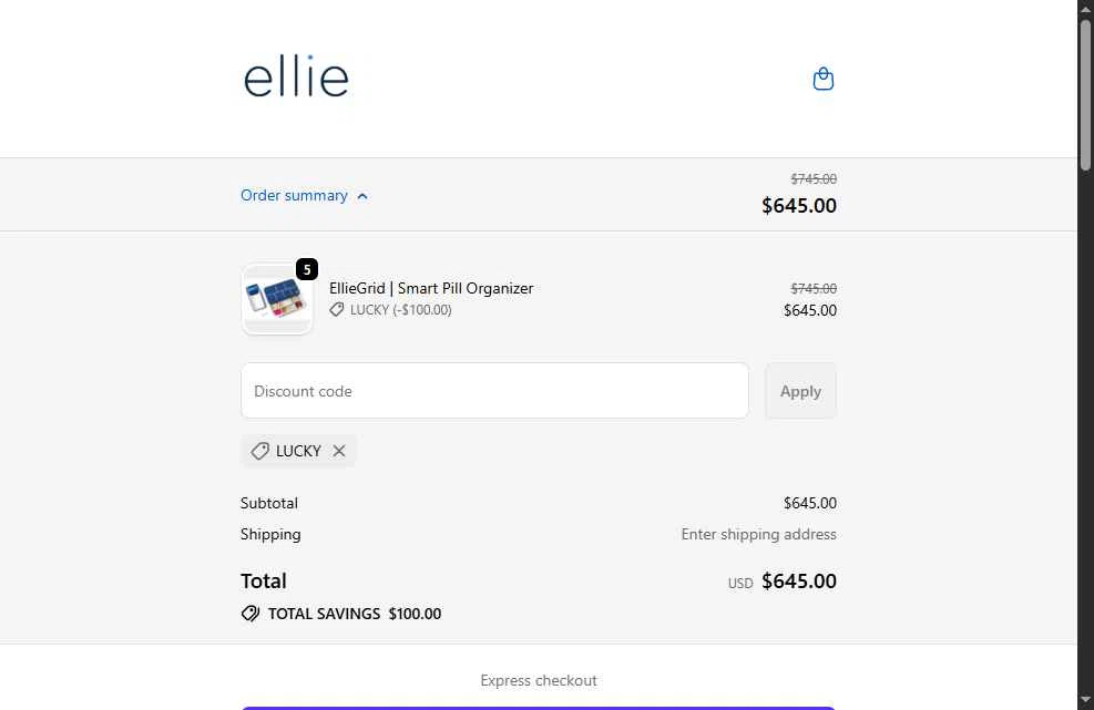 EllieGrid checkout page showing EllieGrid discount code box | Screenshot taken by SimplyCodes community member on Oct 14, 2025