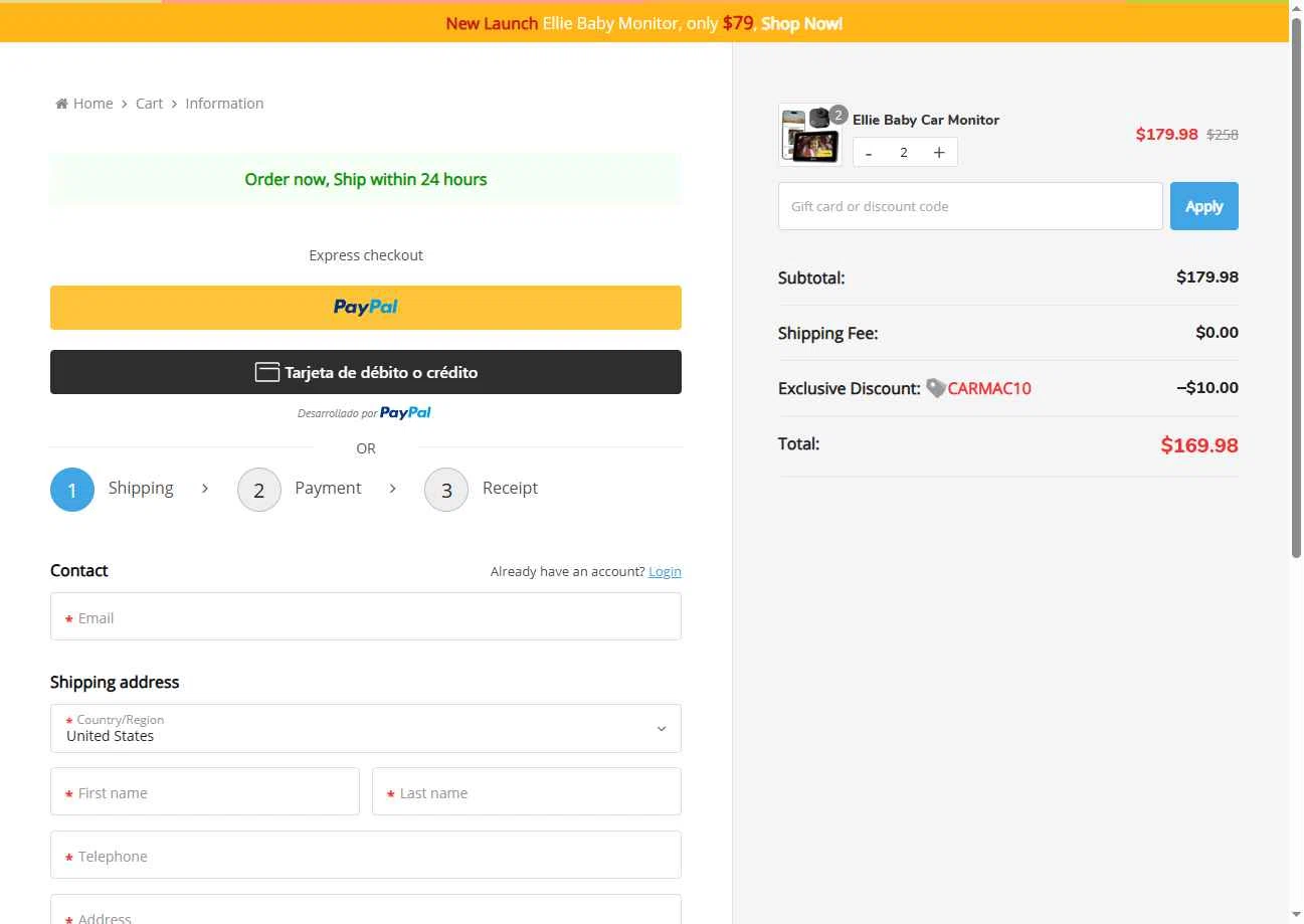 Ellie Baby Monitor checkout page showing Ellie Baby Monitor promo code box | Screenshot taken by SimplyCodes community member on Nov 21, 2025