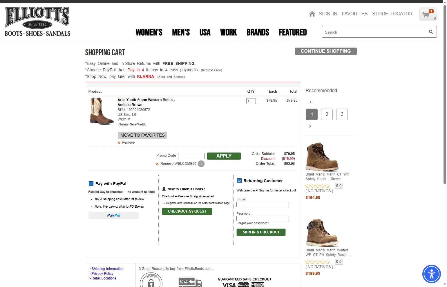 Elliott's Boots checkout page showing Elliott's Boots promo code box | Screenshot taken by SimplyCodes community member on Jan 25, 2026