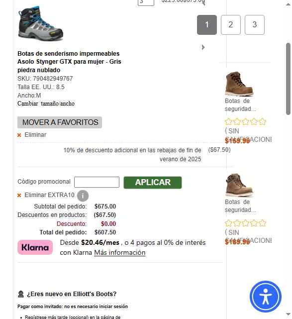 Elliott's Boots checkout page showing Elliott's Boots promo code box | Screenshot taken by SimplyCodes community member on Sep 9, 2025
