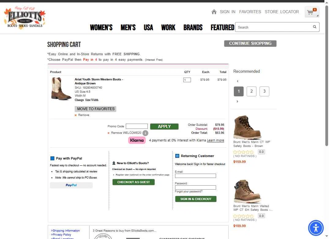 Elliott's Boots checkout page showing Elliott's Boots promo code box | Screenshot taken by SimplyCodes community member on Nov 28, 2025