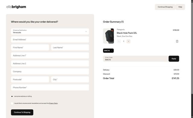 Ellis Brigham checkout page showing Ellis Brigham discount code box | Screenshot taken by SimplyCodes community member on Jul 22, 2025