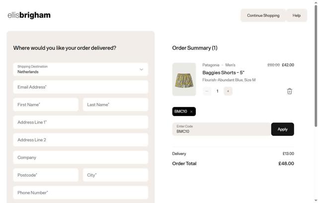 Ellis Brigham checkout page showing Ellis Brigham discount code box | Screenshot taken by SimplyCodes community member on Jul 22, 2025