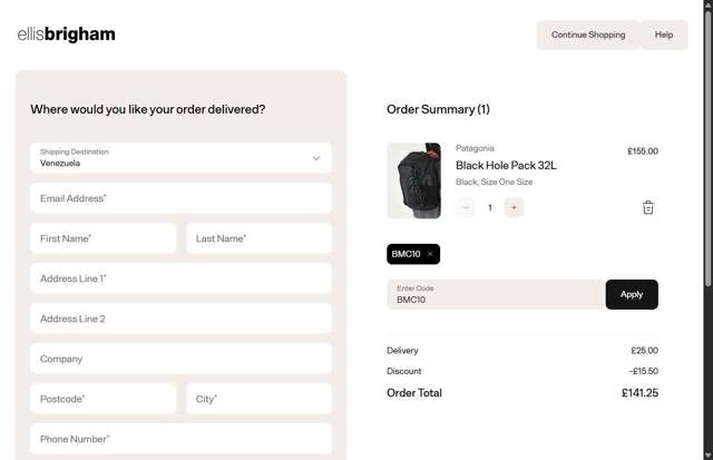 Ellis Brigham checkout page showing Ellis Brigham discount code box | Screenshot taken by SimplyCodes community member on Jul 22, 2025
