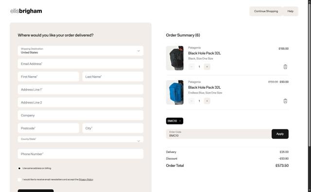 Ellis Brigham checkout page showing Ellis Brigham discount code box | Screenshot taken by SimplyCodes community member on Jul 22, 2025