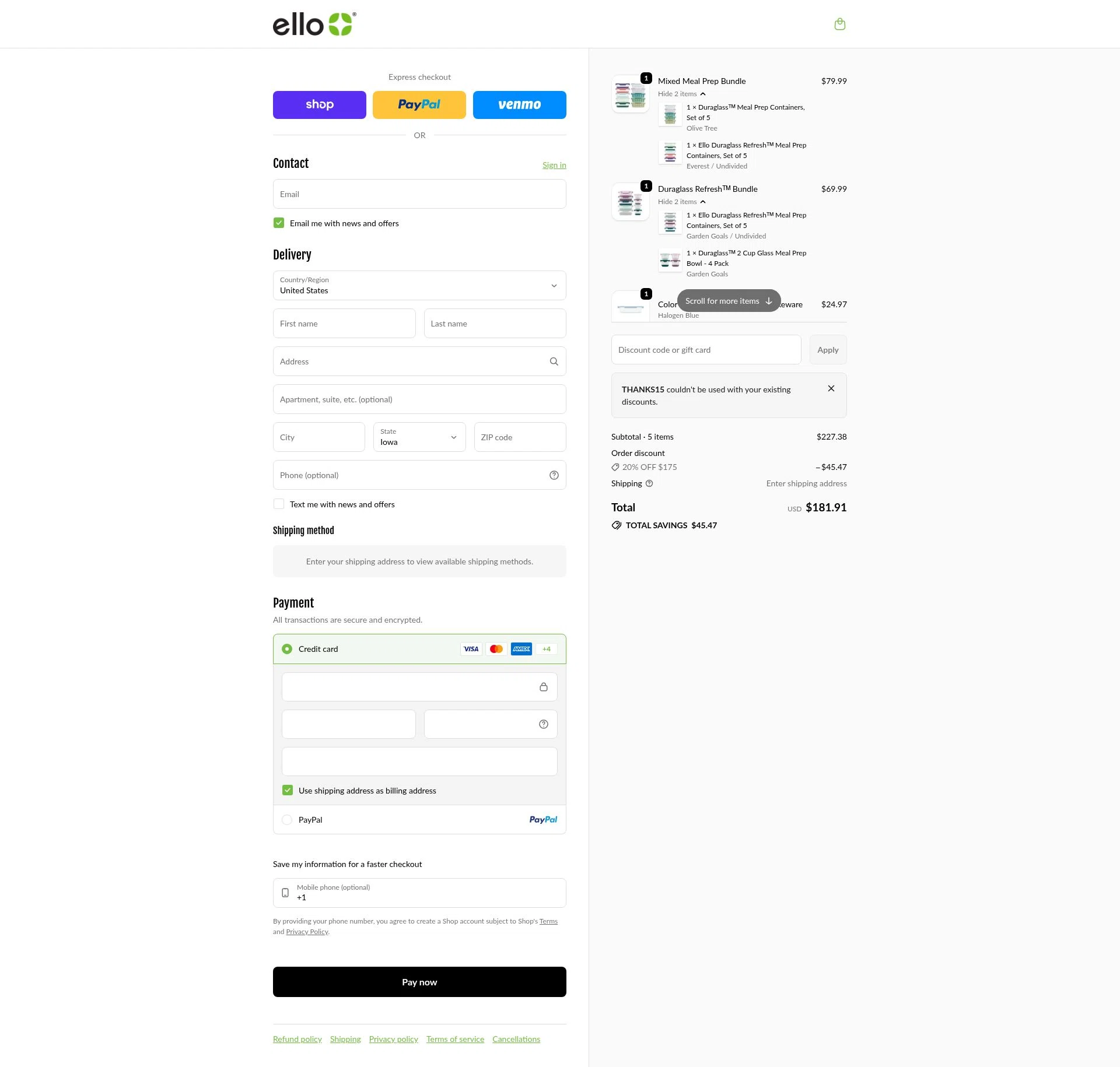 Ello checkout page showing Ello discount code box | Screenshot taken by SimplyCodes community member on Feb 1, 2026