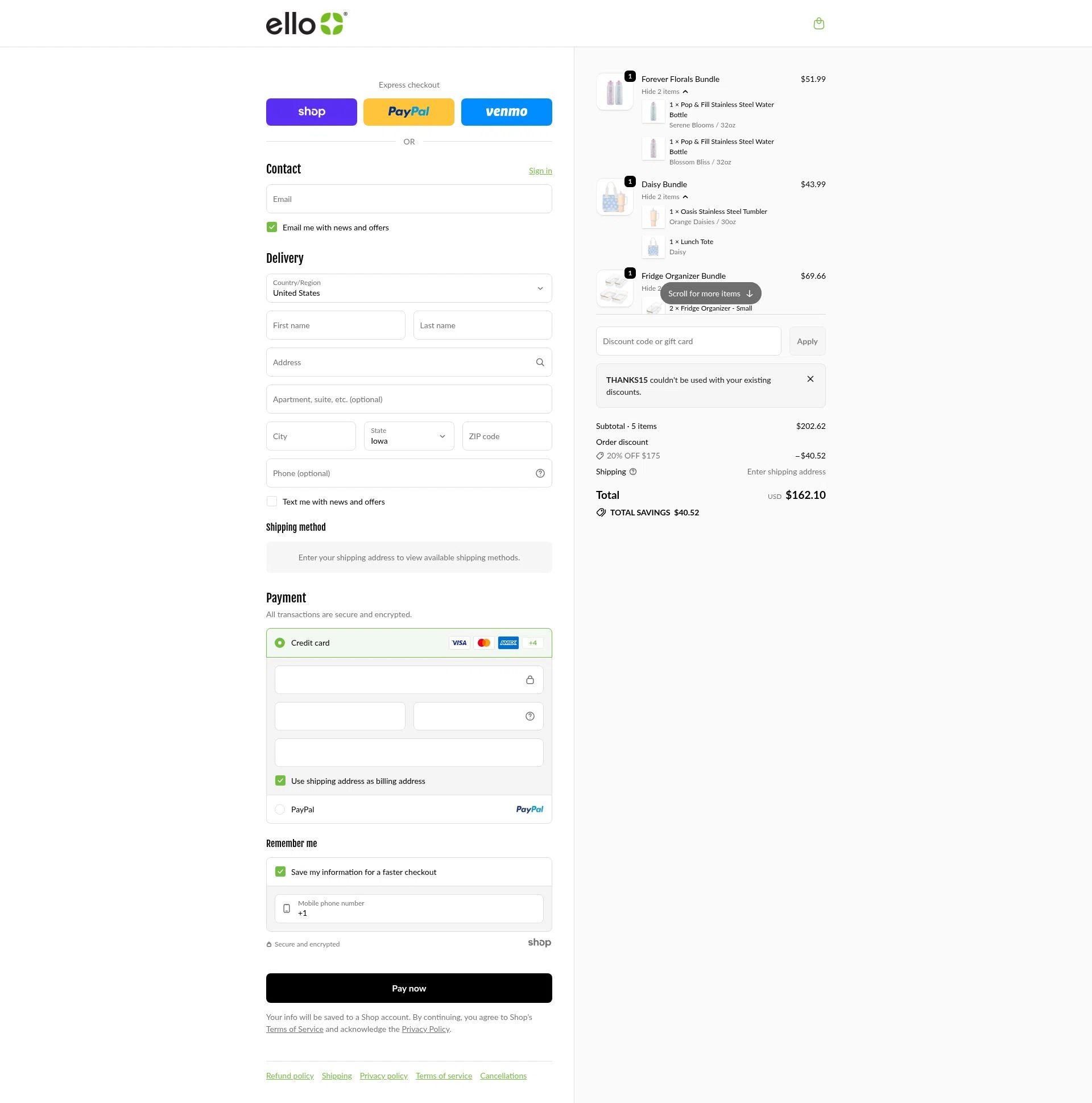 Ello checkout page showing Ello discount code box | Screenshot taken by SimplyCodes community member on Jan 23, 2026