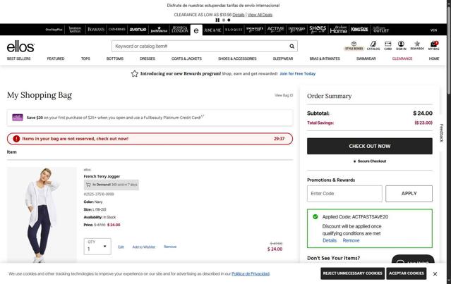 Ellos checkout page showing Ellos promo code box | Screenshot taken by SimplyCodes community member on Sep 15, 2025