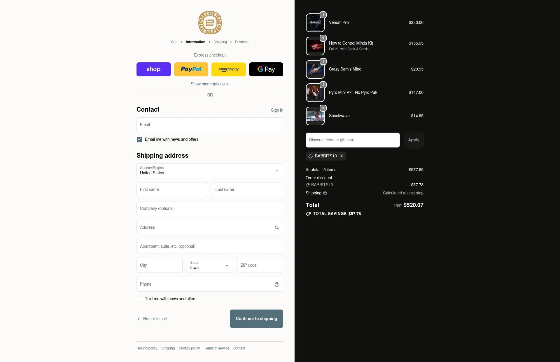 Ellusionist checkout page showing Ellusionist promo code box | Screenshot taken by SimplyCodes community member on Nov 11, 2025