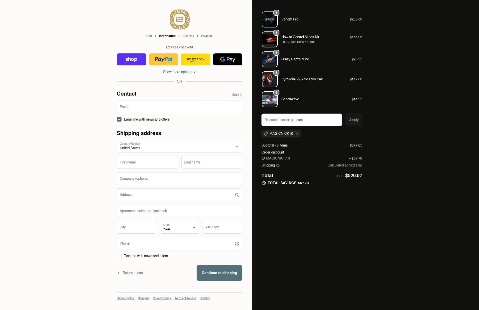 Ellusionist checkout page showing Ellusionist promo code box | Screenshot taken by SimplyCodes community member on Nov 11, 2025
