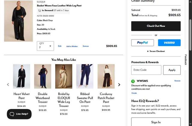 Eloquii checkout page showing Eloquii coupon code box | Screenshot taken by SimplyCodes community member on Sep 8, 2025