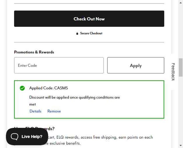 Eloquii checkout page showing Eloquii coupon code box | Screenshot taken by SimplyCodes community member on Aug 11, 2025