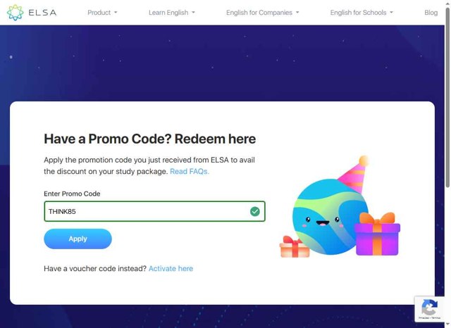 ELSA Speak checkout page showing ELSA Speak promo code box | Screenshot taken by SimplyCodes community member on Aug 7, 2025