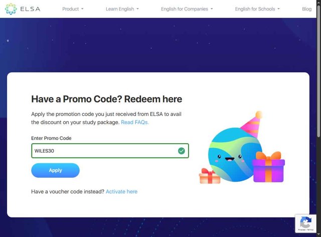 ELSA Speak checkout page showing ELSA Speak promo code box | Screenshot taken by SimplyCodes community member on Aug 20, 2025