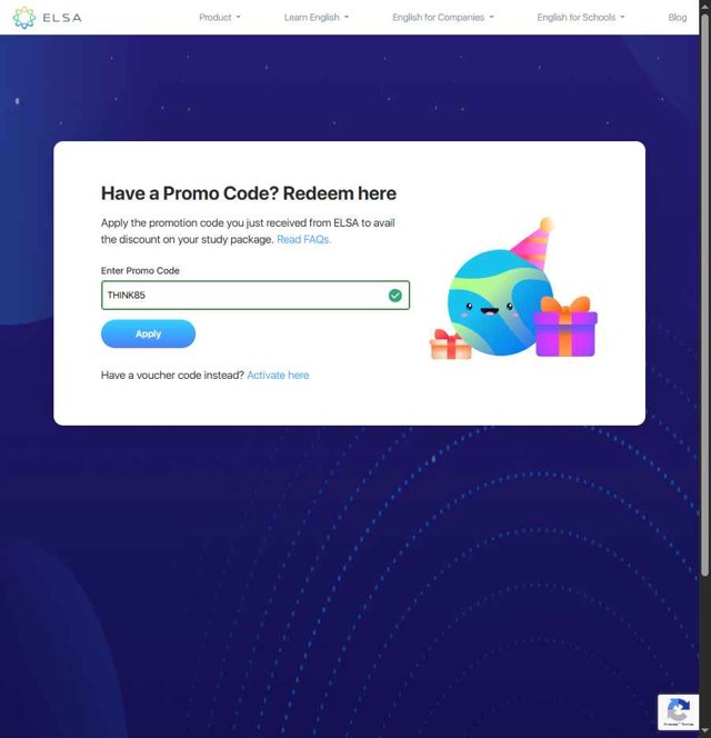 ELSA Speak checkout page showing ELSA Speak promo code box | Screenshot taken by SimplyCodes community member on Jul 21, 2025