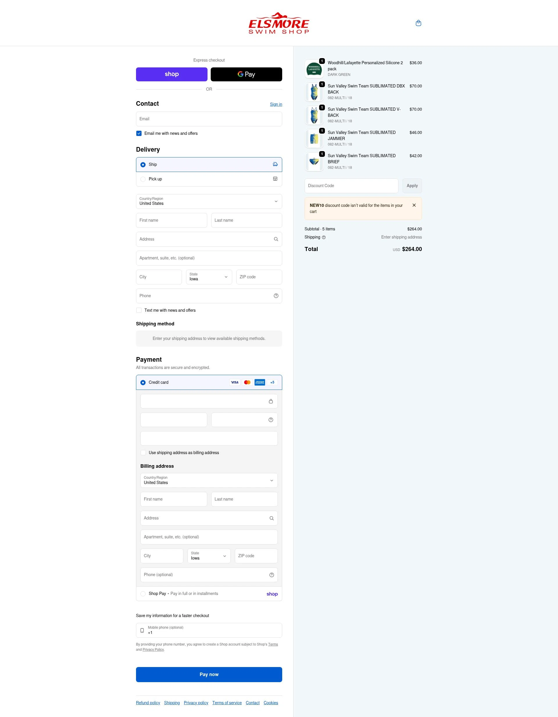 Elsmore Swim checkout page showing Elsmore Swim discount code box | Screenshot taken by SimplyCodes community member on Feb 9, 2026