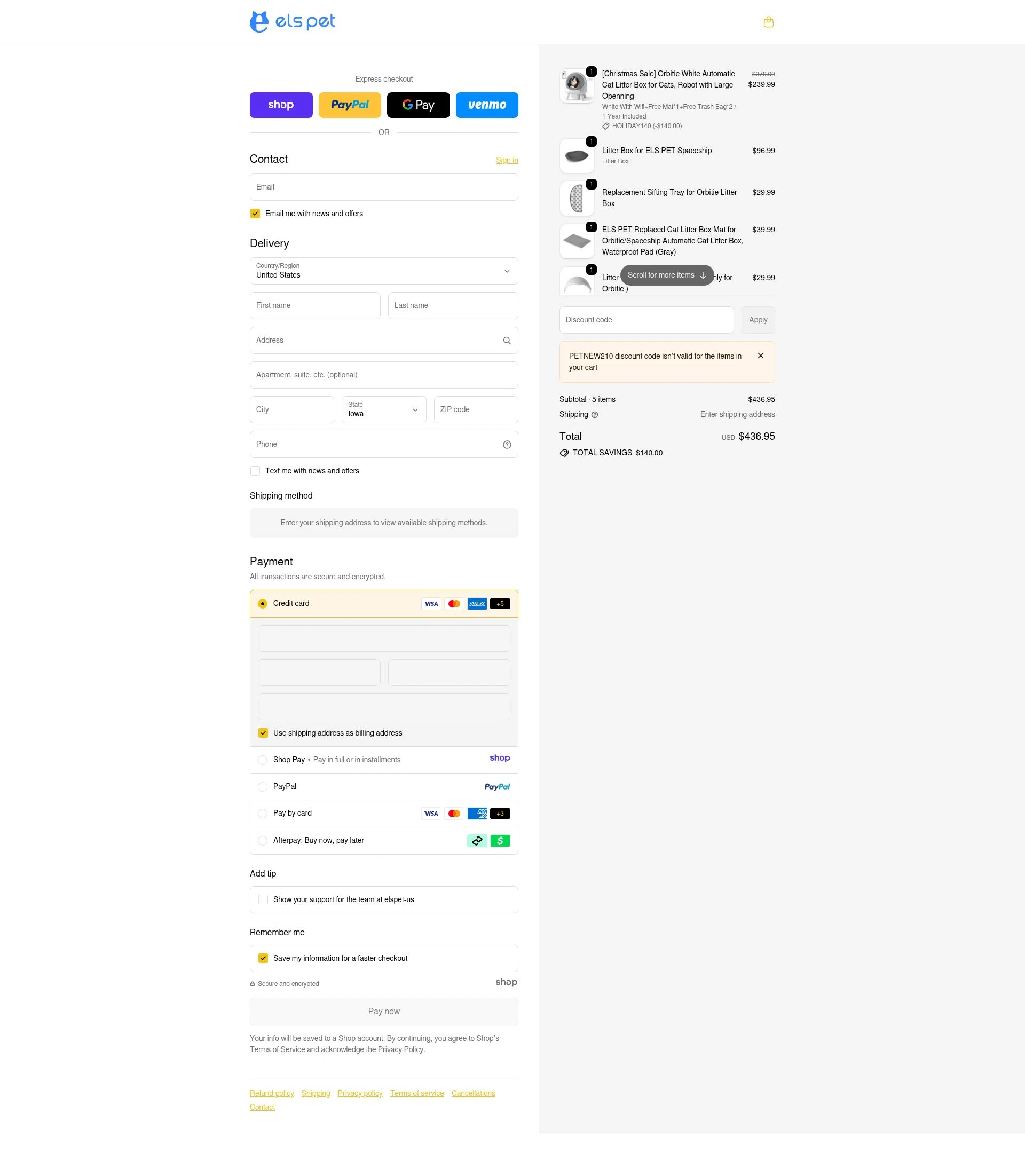 Els Pet checkout page showing Els Pet discount code box | Screenshot taken by SimplyCodes community member on Jan 4, 2026