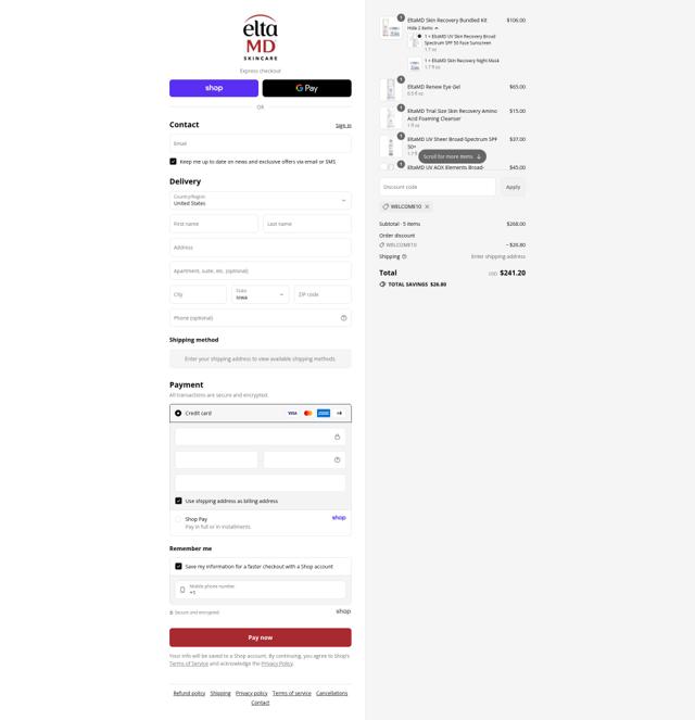 EltaMD checkout page showing EltaMD discount code box | Screenshot taken by SimplyCodes community member on Sep 15, 2025