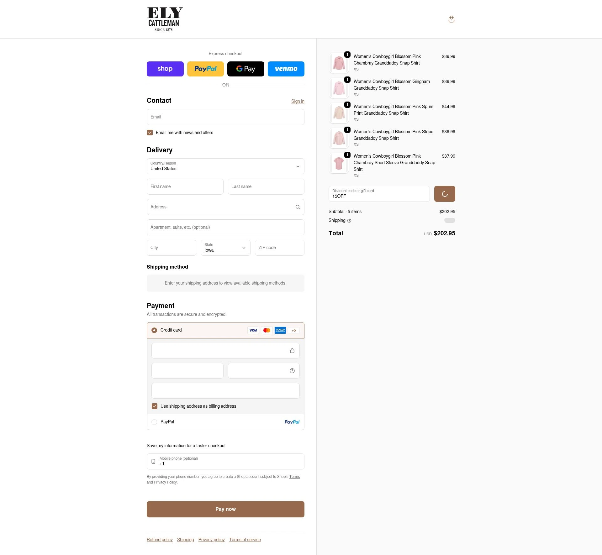 Ely Cattleman checkout page showing Ely Cattleman discount code box | Screenshot taken by SimplyCodes community member on Feb 16, 2026