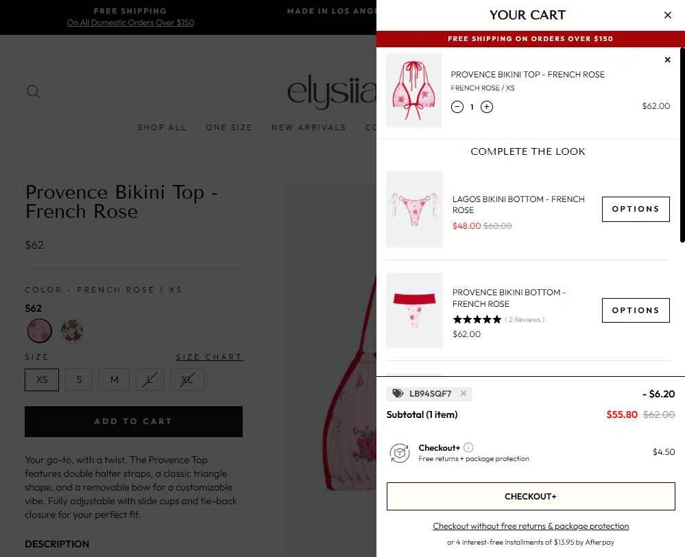 ELYSIIAN checkout page showing ELYSIIAN discount code box | Screenshot taken by SimplyCodes community member on Feb 13, 2026
