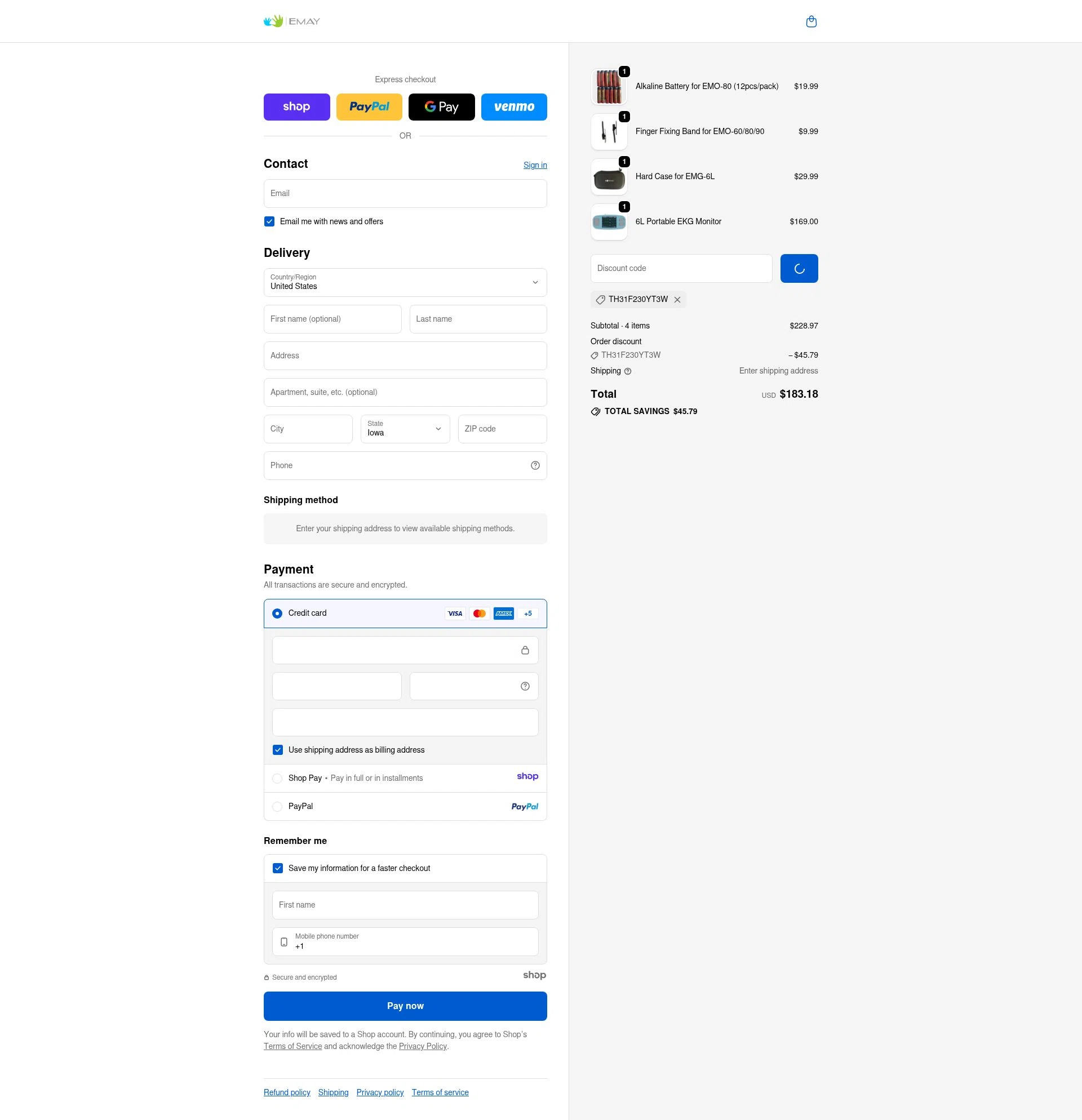 EMAY checkout page showing EMAY promo code box | Screenshot taken by SimplyCodes community member on Jan 2, 2026